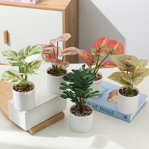 Pianta Bonsai Artificiale in Plastica, Piccola Decorazione in <span class=keywords><strong>Vaso</strong></span> con <span class=keywords><strong>Fiori</strong></span> Realistici Verdi per San Valentino e Halloween - Product Image 2