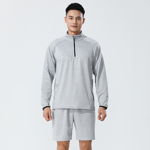Completo Sportivo da Uomo con Colletto a Zip, <span class=keywords><strong>Maglia</strong></span> a Maniche Lunghe e Pantaloncini, Set da Palestra in 2 Pezzi, Tuta Larga per Uomo - Product Image 1