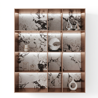 Étagère murale en acier inoxydable avec panneau en marbre rétroéclairé, éclairage LED, étagère de rangement murale pour salle de bain de luxe, décoration murale