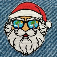 Patch brodé Père Noël estival, motifs de Noël tropicaux, thermocollant pour vêtements, applique ambiance vacances, badge personnalisé DIY