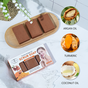 Savon exfoliant à l'huile d'argan biologique, extrait d'huile de curcuma et de noix de coco, hydratant, apaisant, réparateur de la peau, ensemble de savons pour le visage et le corps - Product Image 4