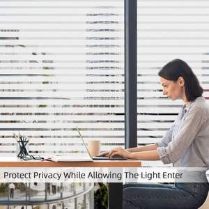 LAUFEN película esmerilada para ventana, vidrio de privacidad, <span class=keywords><strong>vinilo</strong></span> no adhesivo, extraíble, adhesivo estático, protección UV, patrón de rayas para el hogar y la Oficina - Product Image 2