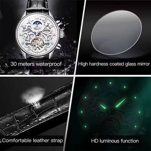 Top Brand OLEVS 6658 Fashion Men's Watch Skeleton Multifunctional Chronograph Mechanical Leather Strap Waterproof Watches 2025 - Product Image 4