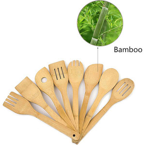 Set di utensili da cucina in bambù eco-friendly 8 pezzi utensili da cucina con logo personalizzato con foro 100% bambù facile da pulire per la cucina - Product Image 4