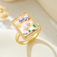 Bague en cuivre micro-incrustée d'émail, style chinois tendance, ouverture personnalisable, motif floral peint à l'huile, réglable