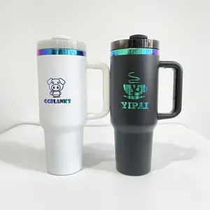 Tumbler lapis ganda holografik, tumbler lapis pelangi, kapasitas besar 40oz, untuk ukiran laser dengan tutup dan sedotan