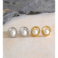 Boucles d'oreilles JINYOU 8007 vintage en acier inoxydable plaqué or PVD, double cadre ovale, perles simulées, boucles d'oreilles statement