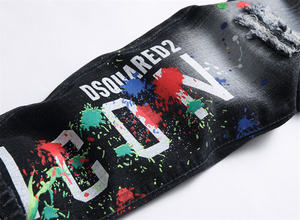 Molatura bianca, stampa e tintura, Slim Fit, piedi elastici neri <span class=keywords><strong>Jeans</strong></span> da <span class=keywords><strong>uomo</strong></span> - Product Image 5