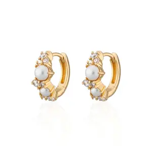 Gemnel Playful accents with shell pearl and classic stones huggie earrings for daily life.