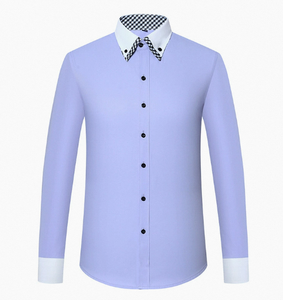 Vente en gros d'usine chinoise Chemise d'affaires coupe ajustée pour hommes à manches longues anti-rides de couleur contrastante pour le printemps Vêtements de cérémonie - Product Image 3