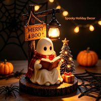 Figurine de Noël fantôme mignon avec lanterne, statue lumineuse de Noël avec lanterne, décoration de table Joyeux Halloween, cadeau de fêtes