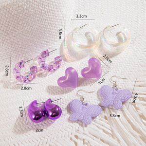 Boucles d'oreilles pendantes Cœur d'amour Camélia Rose Violet pour Femme, Ensemble de Boucles d'oreilles en Argent avec Dés Roses, Bijoux - Product Image 5