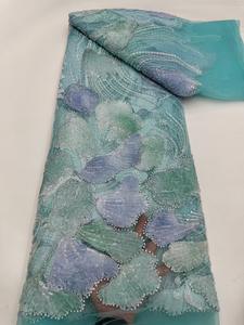 NI.AI新しいデザインのビーズレースフロックスパンコールネットレースベルベット生地ウェディングドレス素材女の子 - Product Image 5