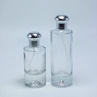 Flacons de parfum en verre plat de luxe haut de gamme de 30 ml, 50 ml et 100 ml avec pulvérisateur à pompe et impression sérigraphique