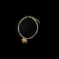 Parure de bijoux délicate en perles d'eau douce naturelles roses, motif cheval à bascule, pour femme, cadeau d'anniversaire, collier, bracelet, boucles d'oreilles, bague