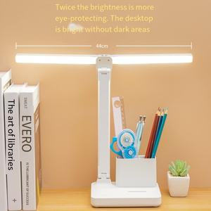 โคมไฟตั้งโต๊ะ LED แบบพับได้สองหัว USB ความสว่างสามระดับเสียบปลั๊กชาร์จ 1200mA โคมไฟอ่านหนังสือป้องกันดวงตา - Product Image 5
