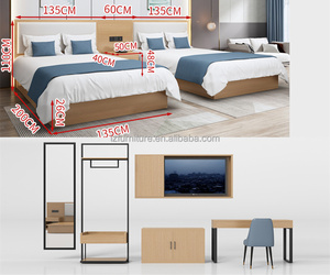 Factory Direct Cheap Wooden Hotel Bed with Soft <b>Headboard</b> and Integrated Nightstands for 3 Star Hotel Project - Product Image 6