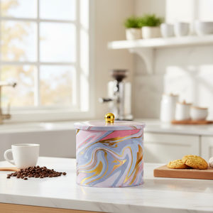 Mango de perilla de recipiente redondo de Metal de 175x155mm, contenedor y almacenamiento de alimentos con textura de mármol rosa y dorado de 3,5 l - Product Image 3