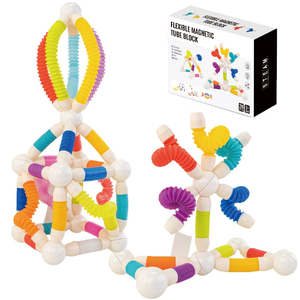 Jouets éducatifs magnétiques en plastique multicolores DIY Montessori, bâtonnets, billes, blocs, ensemble de construction de modèles, enfants de 5 à 7 ans, aimants - Product Image 2