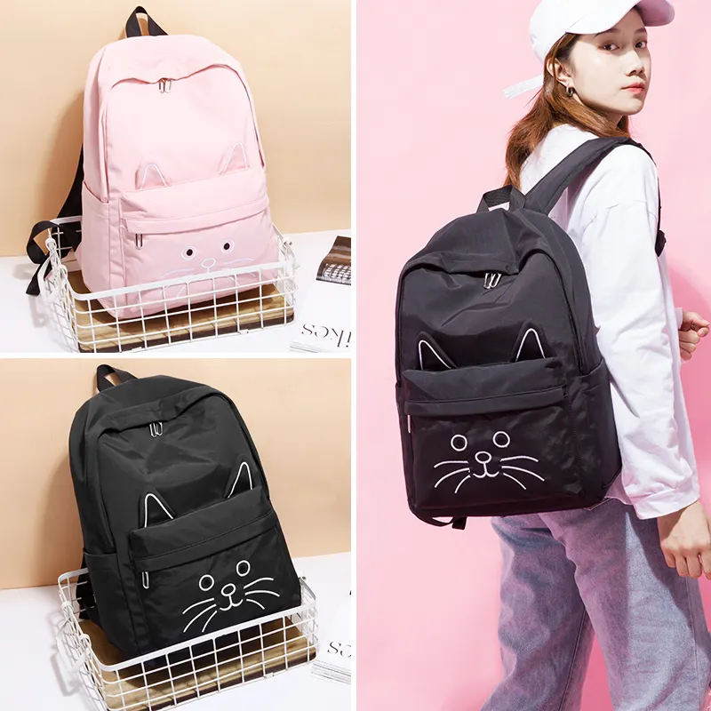 2021 New Fashion Light Weight Teenagers Girl Cartoon Cat Canvas Student School Bags Middle High College Teen School Backpack