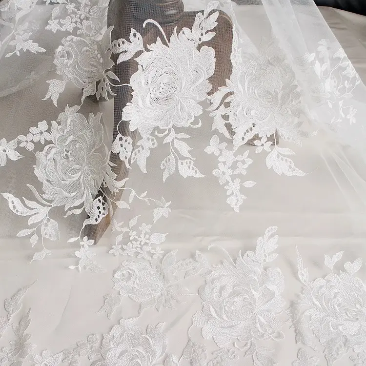 K1043 White eyelashes full lace accessories wedding dress DIY embroidered lace fabric clothing