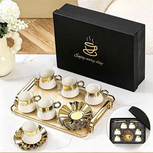 ชุดกาแฟตุรกีสีดำทองสุดหรู 6 ชิ้น แก้วเซรามิกพร้อมถาดสีทองและกล่องของขวัญสุดหรู - Product Image 2