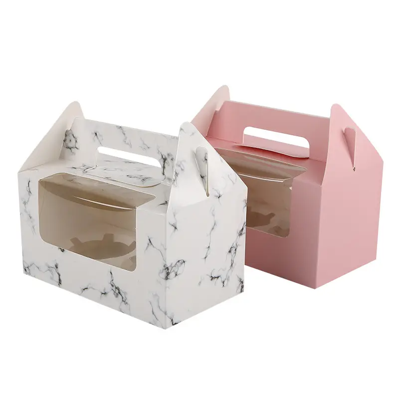 pastry cake packaging boxes 2 holes paper bakery mini muffin cupcake boxes with window