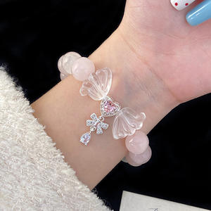 <span class=keywords><strong>Pulsera</strong></span> Elástica de Cuarzo Rosa con Cuentas INS, Colgante de Calabaza, Mariposa, Corazón, Planeta, Flor de Cuatro Hojas, Cristal Dorado para Viaje - Product Image 2