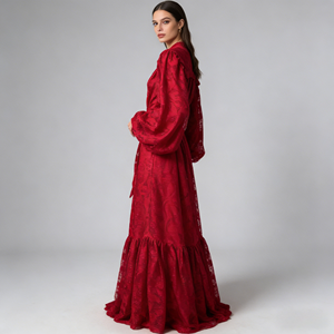 Vestido de Mujer Estilo Corte Francesa Otoño 2025, Vestido Largo de Encaje con Mangas Farol y Cintura Ajustable de Alta Gama - Product Image 6