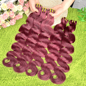 # Extensions de cheveux humains ondulés bordeaux 99J, tissage brésilien vierge, couleur rouge vin, double trame, 100% cheveux Remy - Product Image 5