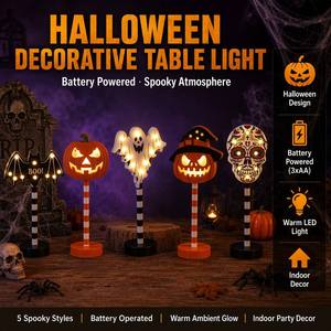 Halloween Decorative Table <b>Light</b> <b>Battery</b> <b>Powered</b> LED Pumpkin Ghost Bat Sugar Skull Indoor Party Home Festival Decor - Product Image 1