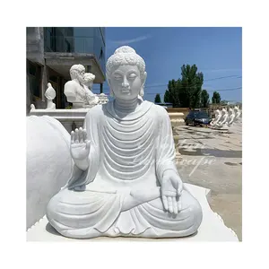 屋外の庭の装飾石の宗教図彫刻高品質の手彫りの等身大石大理石の仏像