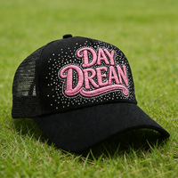 Casquettes de camionneur 5 panneaux noires 100 % coton de qualité supérieure avec logo brodé de strass personnalisés en gros