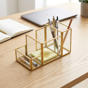 Wholesale Brass and Glass Elegant Pen Holder Organizer for Home and Office Decoration Use - Product Image 1