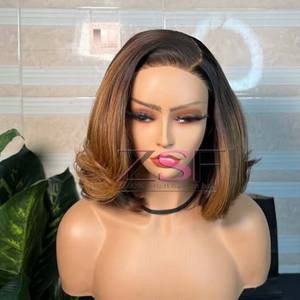 Vente en gros personnalisé HD Lace Front Wig Court Bob Cut Raw Virgin Cheveux humains indiens sans colle avec Transparent Lace Highlight Couleur - Product Image 3