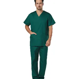 진한 녹색 간호사 스크럽 세트 반소매 근무 병원 유니폼