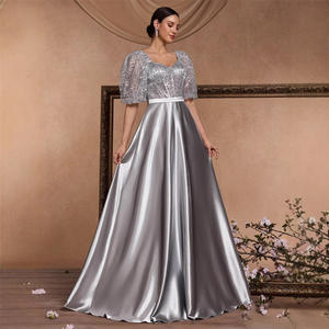 2025 yaz zarif A-Line kokteyl parti resmi elbise u-boyun kısa kollu kılçık Fit muhteşem payetli saten abiye - Product Image 5