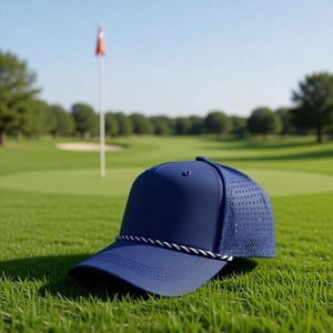 Custom Embroidery Navy Golf <b>Cap</b> 5-Panel Sports Hat with Curved Brim and Rope Headwear Waterproof Fabric Baseball Gorras - Product Image 1