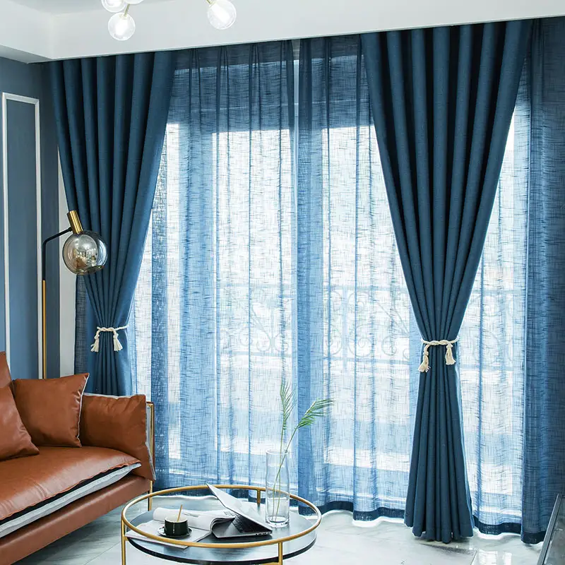 LOSPRING factory direct supply linen appearance curtains for living room high blackout solid color blackout curtains