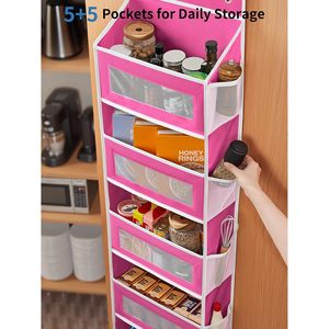 Organisateur de rangement à suspendre sur la porte, 5 étagères, rose bonbon, pour chambre, salle de bain, chambre d'enfant - Product Image 5