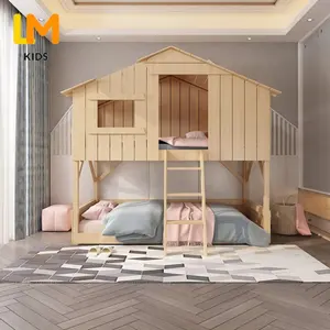 LM-cama multifunción para niños, mueble para el hogar, casa, Loft, almacenamiento, tamaño completo, litera de madera