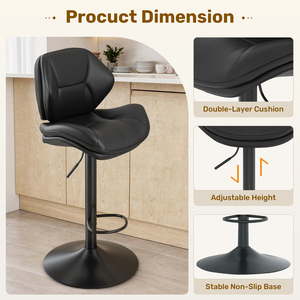 Modern <b>Adjustable</b> <b>Height</b> Swivel Bar <b>Stool</b> with Backrest Double-Layer Cushion PU Leather Bar Chair for Kitchen Island Pub Counter - Product Image 3