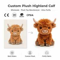 Boneka Plushie Custom OEM Sapi Highland Coklat Realistis, Mainan Boneka Karakter Peternakan, Desain Kustom, Maskot Merek, Bersertifikat CE