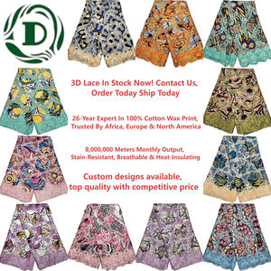 ผ้าลูกไม้ 3 มิติ ตัดด้วยเลเซอร์สำหรับงานแต่งงาน ผ้าพิมพ์ลายและย้อมสีแบบดั้งเดิมของแอฟริกันหลากหลายแบบ ผ้าแว็กซ์แอฟริกันพร้อมผ้าลูกไม้ แว็กซ์<span class=keywords><strong>ลูกไม้</strong></span> - Product Image 3