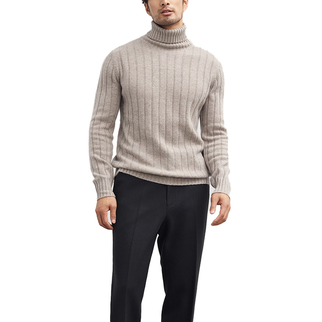High Quality Winter Men Warm Cable Knitted Turtleneck Cashmere Sweater