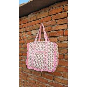 Bolsa de lona acolchada de algodón hecha a mano con diseño clásico de estampado en bloques, elegante, duradera y espaciosa, para mujer. - Product Image 2