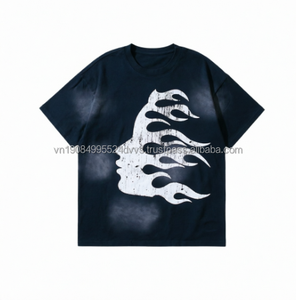 Camiseta de Hombre de Algodón 100% Estilo Vintage con Estampado de Estrella, Tejida, del Mismo Estilo - Product Image 1