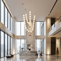 Lustre LED moderne style collier de perles, suspension bouddha pour villa, appartement, duplex, loft, éclairage d'escalier en colimaçon