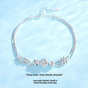 Bracelet anti-stress en cuivre plaqué or blanc, chaîne fine multi-couches avec perles porte-bonheur rotatives, bijou anti-anxiété tendance - Product Image 3