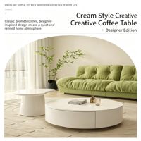 Table basse italienne simple, durable et mobile en bois avec plateau rond et rangement pour salon et mobilier de maison